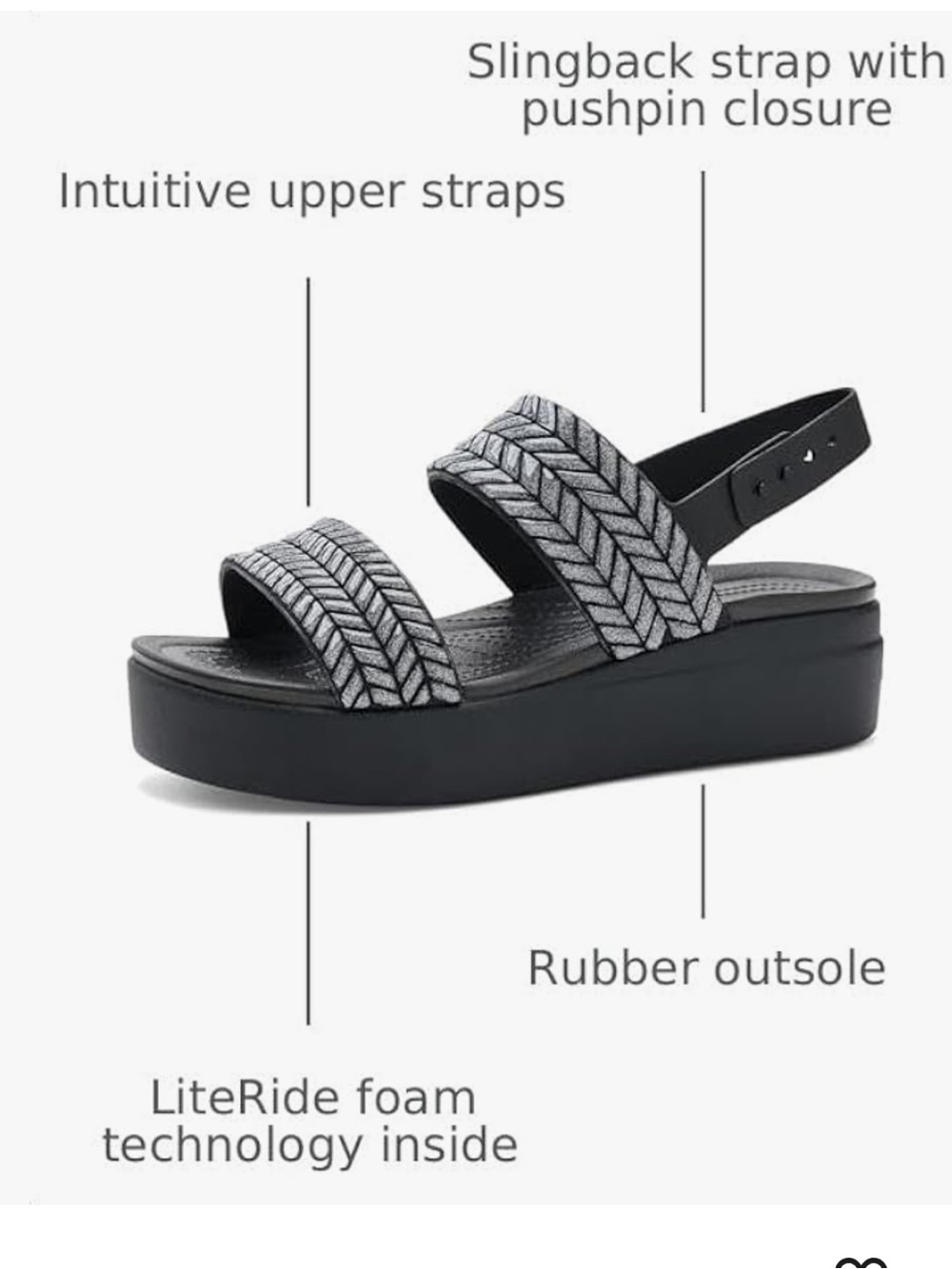 CROCS Women’s Brooklyn Low Wedge Black Sparkle Sandals - Picture 5 of 8